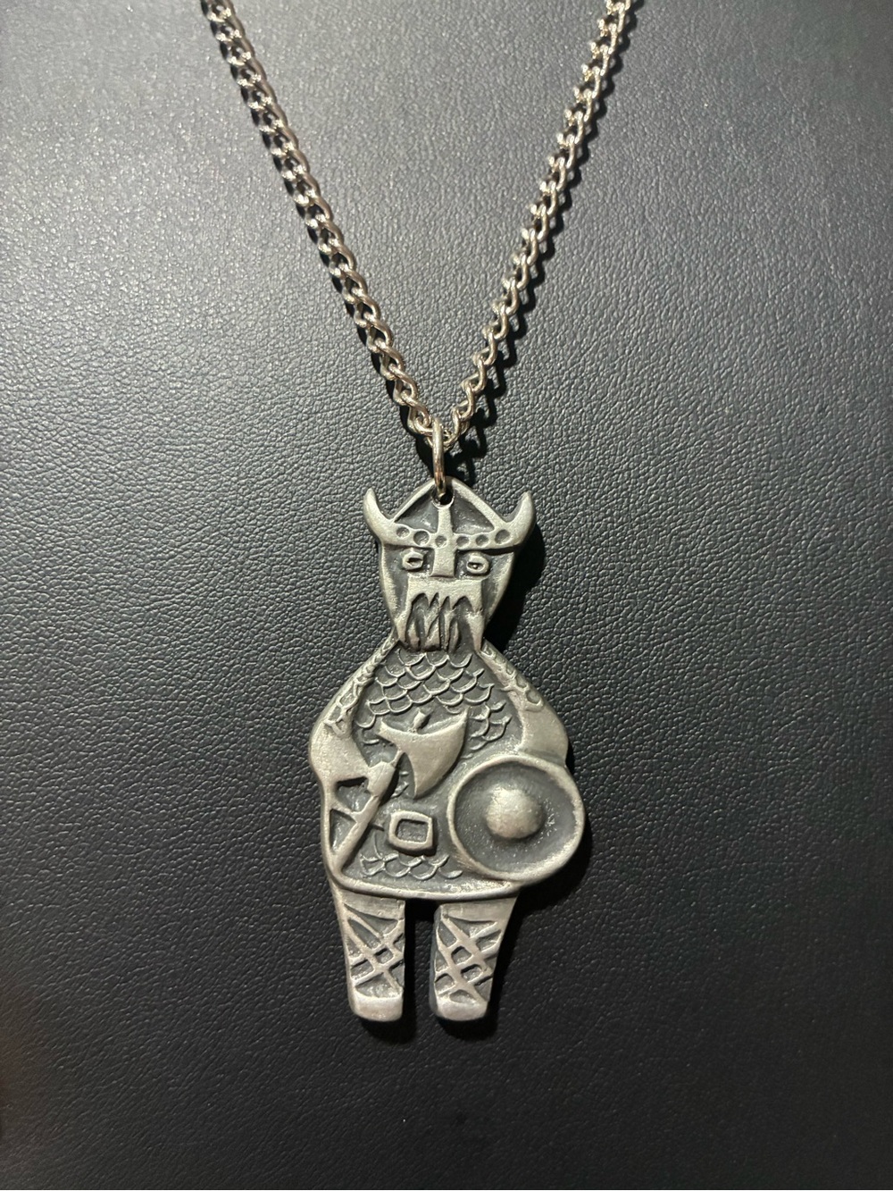 Vintage Mid Century Roland Landerholm Pewter Viking Warrior Necklace